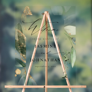 ユーカリプトゥスグロー金ゴールド結婚グリーンの歓迎3 アクリルサイン