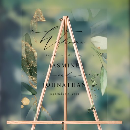 ユーカリプトゥスグロー金ゴールド結婚グリーンの歓迎3 アクリルサイン (ニュートラル)