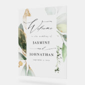 ユーカリプトゥスグロー金ゴールド結婚グリーンの歓迎3 アクリルサイン (傾斜)