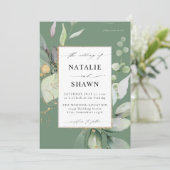 ユーカリプトゥスグロー金ゴールド結婚グリーンズオリーブグリーン 招待状 (スタンド正面)