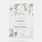 ユーカリプトゥスグロー金ゴールド結婚グリーンリーの歓迎 アクリルサイン (傾斜)