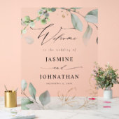 ユーカリプトゥスグロー金ゴールド結婚グリーンリーの歓迎 アクリルサイン (ウェディング)