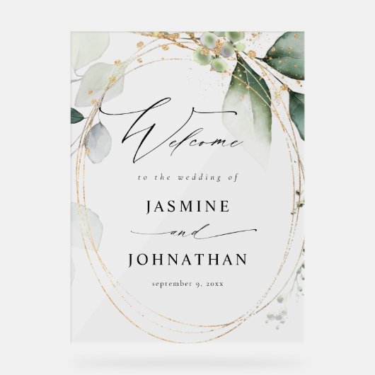 ユーカリプトゥスグロー金ゴールド結婚グリーンリーへようこそ2 アクリルサイン (正面)