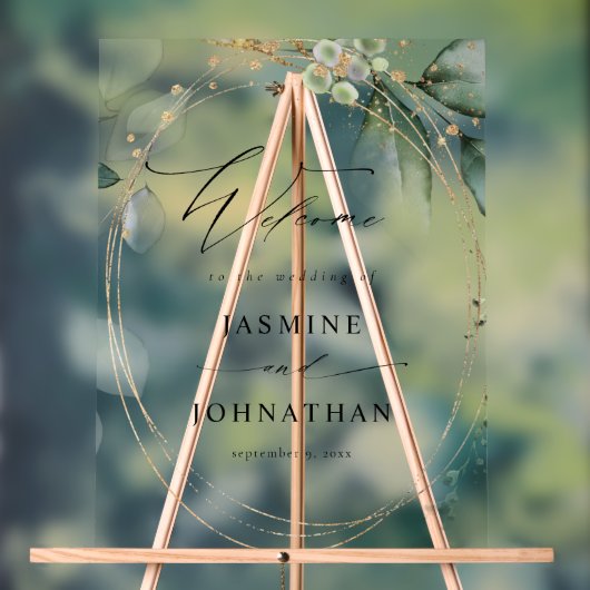 ユーカリプトゥスグロー金ゴールド結婚グリーンリーへようこそ2 アクリルサイン (ニュートラル)