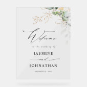 ユーカリプトゥスグロー金ゴールド結婚グリーンリーへようこそ4 アクリルサイン (正面)