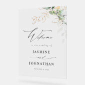 ユーカリプトゥスグロー金ゴールド結婚グリーンリーへようこそ4 アクリルサイン (傾斜)