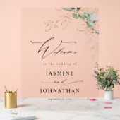 ユーカリプトゥスグロー金ゴールド結婚グリーンリーへようこそ4 アクリルサイン (ウェディング)