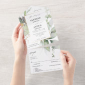 ユーカリプトゥスグロー金ゴールド結婚グリーンリー オールインワン招待状 (貼ってはがせる)