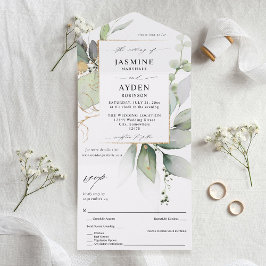 ユーカリプトゥスグロー金ゴールド結婚グリーンリーV2 オールインワン招待状