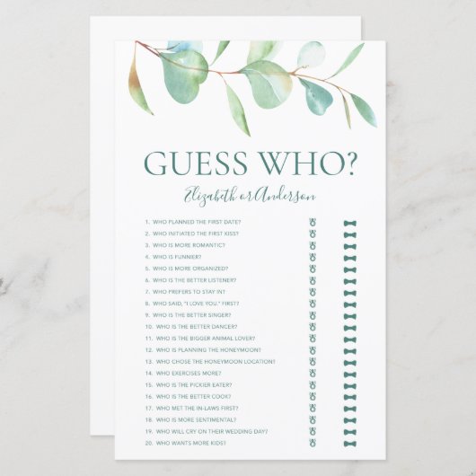 ユーカリプトゥスゲットユーズブライダルシャワーゲーム (正面/裏面)