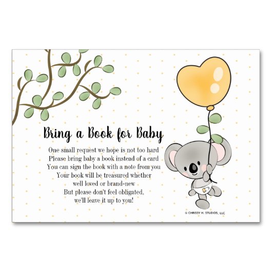 ユーカリプトゥスコアラ予約リクエストカードベビーシャワー テーブルナンバー (正面)