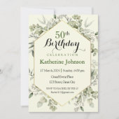 ユーカリプトゥスシンプルフレーム50th誕生日招待状 招待状 (正面)