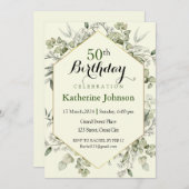 ユーカリプトゥスシンプルフレーム50th誕生日招待状 招待状 (正面/裏面)