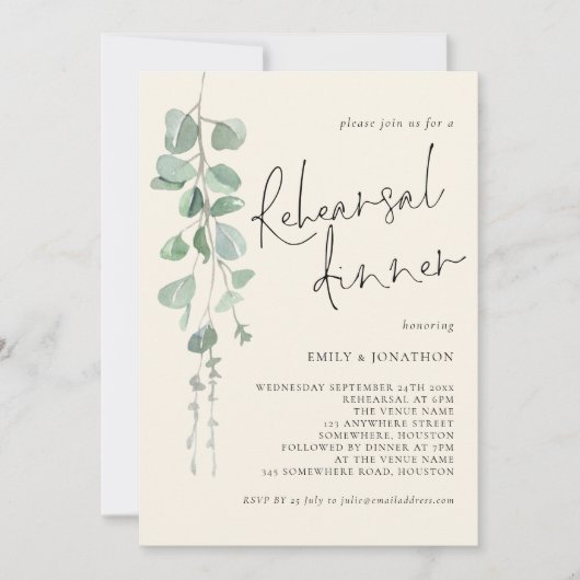 ユーカリプトゥスセージクリームリハーサルディナー 招待状 (正面)