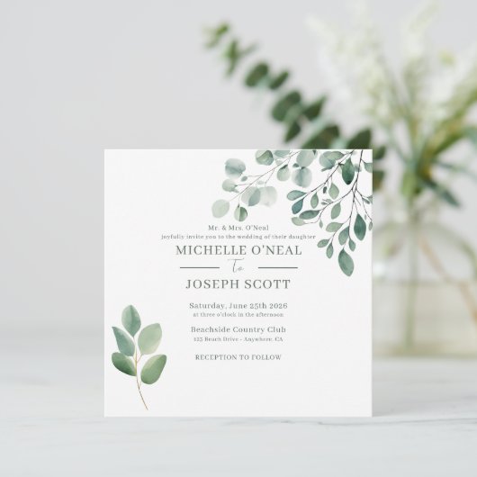 ユーカリプトゥスセージグリーンウォーター結婚カラー 招待状 (スタンド正面)