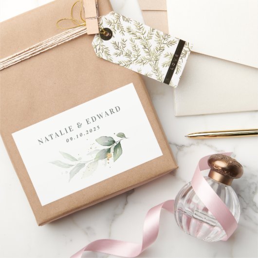 ユーカリプトゥスセージグリーン金ゴールド結婚式の引き出物 長方形シール (ギフト)
