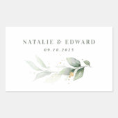 ユーカリプトゥスセージグリーン金ゴールド結婚式の引き出物 長方形シール (正面)