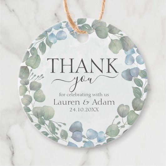 ユーカリプトゥスセージ緑の葉のリース結婚ズ フェイバータグ (正面)