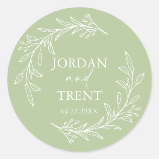 ユーカリプトゥスセージ緑カスタムウェディングステッカー ラウンドシール (正面)
