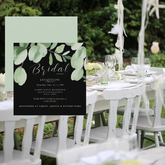 ユーカリプトゥスセージ&ブラックスクエアブライダルシャワー 招待状