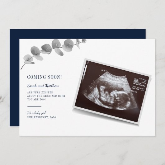 ユーカリプトゥスソノグラムベビーが妊娠を明らかにする 案内状 (正面/裏面)