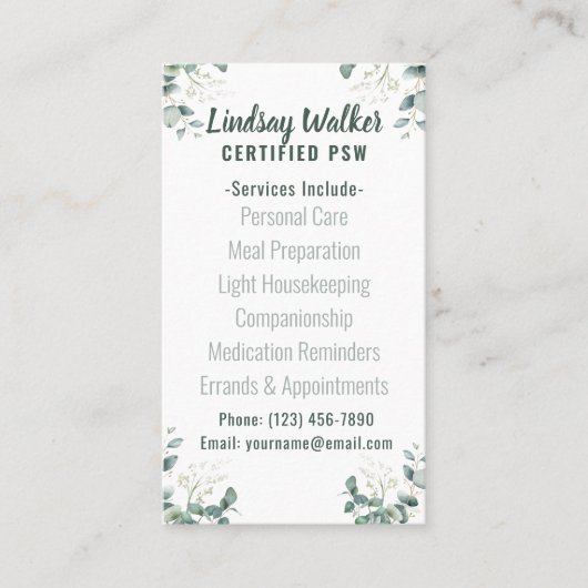 ユーカリプトゥスソフトグリーンのパーソナルサポートワーカー 名刺 (正面)