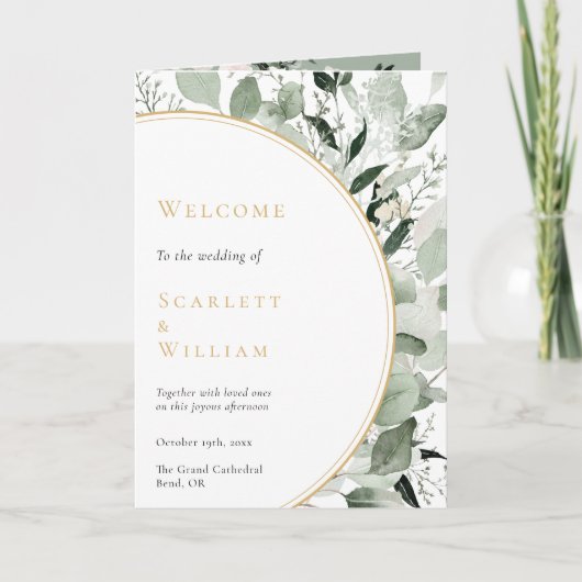 ユーカリプトゥスダスティバラ金ゴールドセージヴィンテージウェディング プログラム (正面)