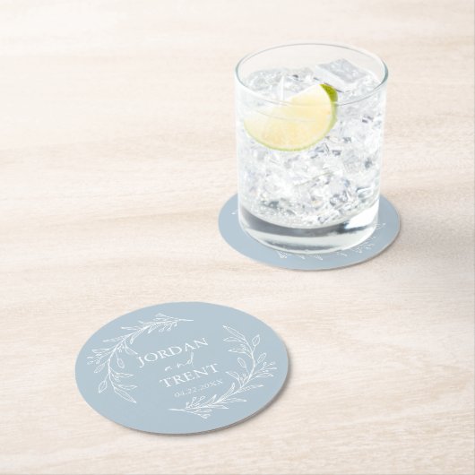 ユーカリプトゥスダスティブルーカスタムウェディング紙コースター ラウンドペーパーコースター (インサイチュ)