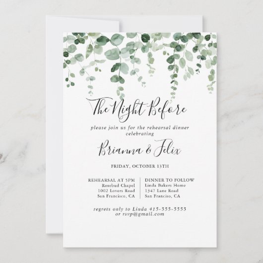 ユーカリプトゥスナイトリハーサルディナー前 招待状 (正面)