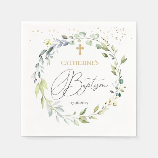 ユーカリプトゥスハーバルクロスベビーバプテスマ スタンダードカクテルナプキン (正面)