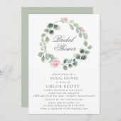 ユーカリプトゥスピンクフローラリースブライダルシャワー 招待状 (正面/裏面)
