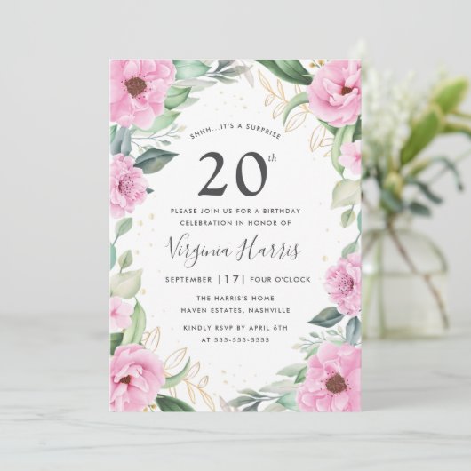 ユーカリプトゥスピンクフローラ20誕生日 招待状 (スタンド正面)