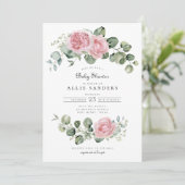 ユーカリプトゥスピンクローズフローラアーチベイビーシャワー 招待状 (スタンド正面)