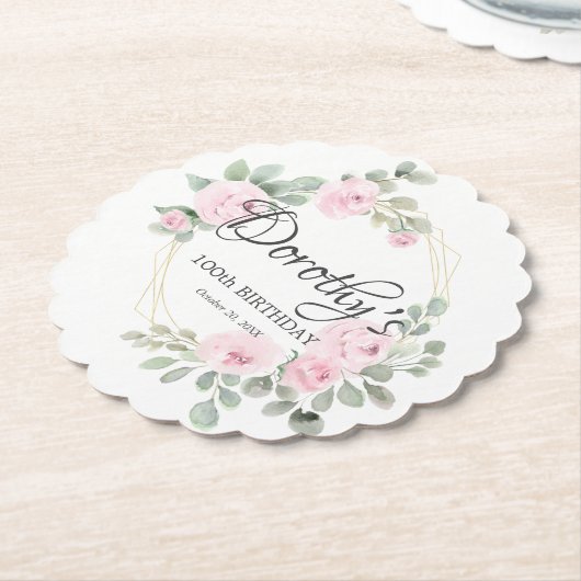 ユーカリプトゥスピンクローズフローラ100thバースデーパーティー ペーパーコースター (アングル)