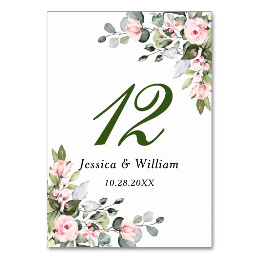 ユーカリプトゥスピンク赤面結婚バラのテーブル番号 テーブルナンバー (正面)