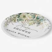 ユーカリプトゥスフラワーウォーターカラーグリーン金ゴールド ペーパープレート (アングル)