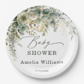 ユーカリプトゥスフラワーウォーターカラーグリーン金ゴールド ペーパープレート (正面)