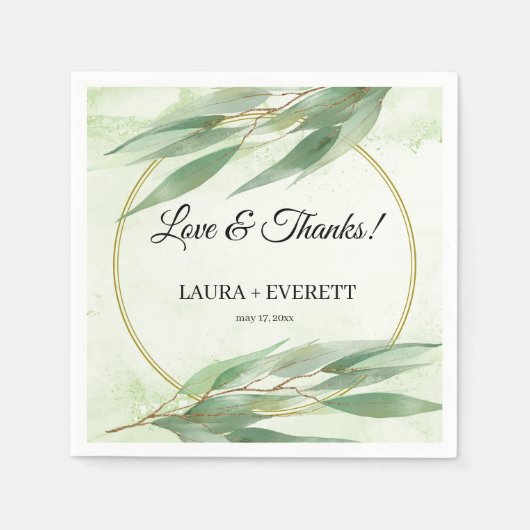 ユーカリプトゥスフレームグリーン金ゴールドの結婚葉 スタンダードカクテルナプキン (正面)