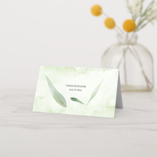 ユーカリプトゥスフレームグリーン金ゴールドの結婚葉 プレイスカード (裏面)