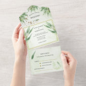 ユーカリプトゥスフレームグリーン金ゴールド茎葉水彩 オールインワン招待状 (貼ってはがせる)