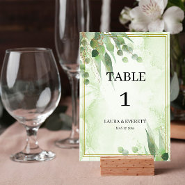 ユーカリプトゥスフレームグリーン金ゴールド茎葉水彩 テーブルナンバー