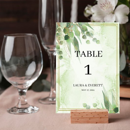 ユーカリプトゥスフレームグリーン金ゴールド茎葉水彩 テーブルナンバー