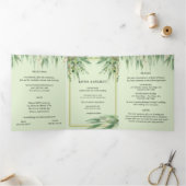 ユーカリプトゥスフレームグリーン金ゴールド茎葉水彩 三つ折り招待状 (内部)