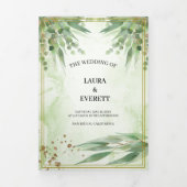 ユーカリプトゥスフレームグリーン金ゴールド茎葉水彩 三つ折り招待状 (カバー)