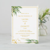 ユーカリプトゥスフレームグリーン金ゴールド茎葉水彩 箔招待状 (立ち正面)