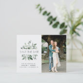 ユーカリプトゥスフレームレタリングウェディング日付を保存 ポストカード (スタンド正面)