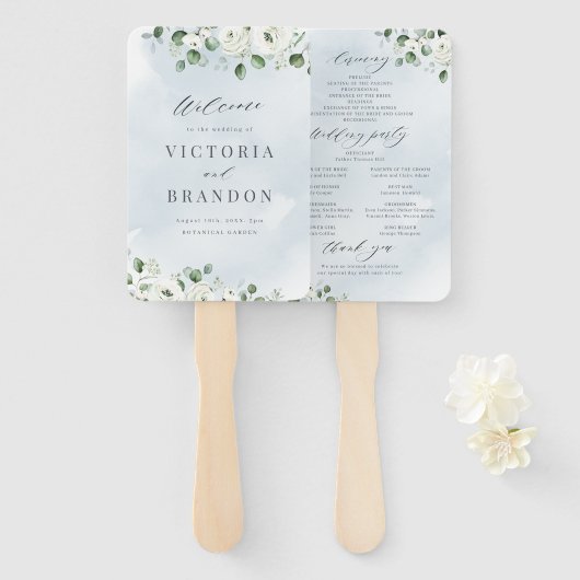 ユーカリプトゥスフローラ素朴な結婚式プログラム ハンドファン (正面&裏面)