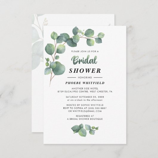 ユーカリプトゥスブライダルシャワー招待 ノートカード (正面/裏面)
