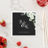 ユーカリプトゥスブラック&ホワイトミニマリストモノグラムウェッド スタンダードカクテルナプキン (インサイチュ)