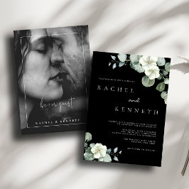 ユーカリプトゥスブラック&ホワイトミニマリスト写真結婚式 招待状